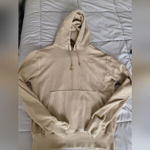 champion mens Tan hoodie Y2k Size Small Logo Spellout Buttery Soft Grunge